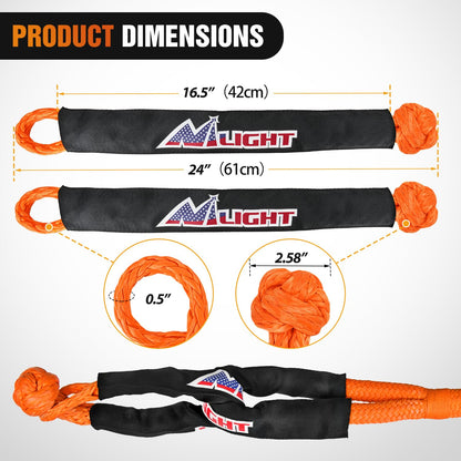 Nilight Kinetic Recovery Tow Rope 7/8" x 20ft (28,600LBS) with 2 Soft Shackle 1/2" x 24" Snatch Strap Heavy Duty Offroad Towing Strap kit for UTV ATV SUV Truck Car Jeep Tractor
