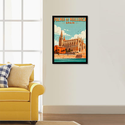 JZHYOAN Palma De Mallorca Vintage Travel Poster Diamond Painting Church Gem Art and Craft 5D Full Drill Crystal Rhinestone Round for Wall Decro Spain Landscape Diamond Art Travel Poster 30x40cm