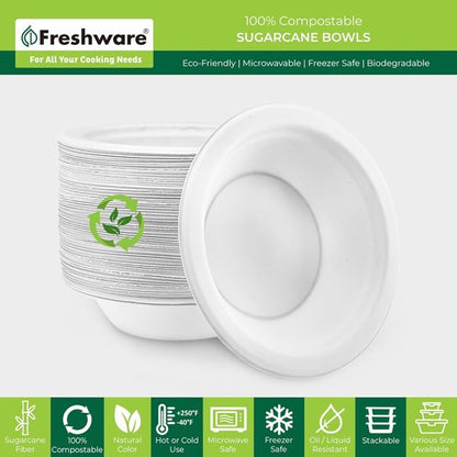 Freshware Paper Bowls - Biodegradable 12 oz. Soup Bowls | 150-Pack Heavy Duty Sugarcane Fiber Dinnerware - Microwave & Freezer Safe