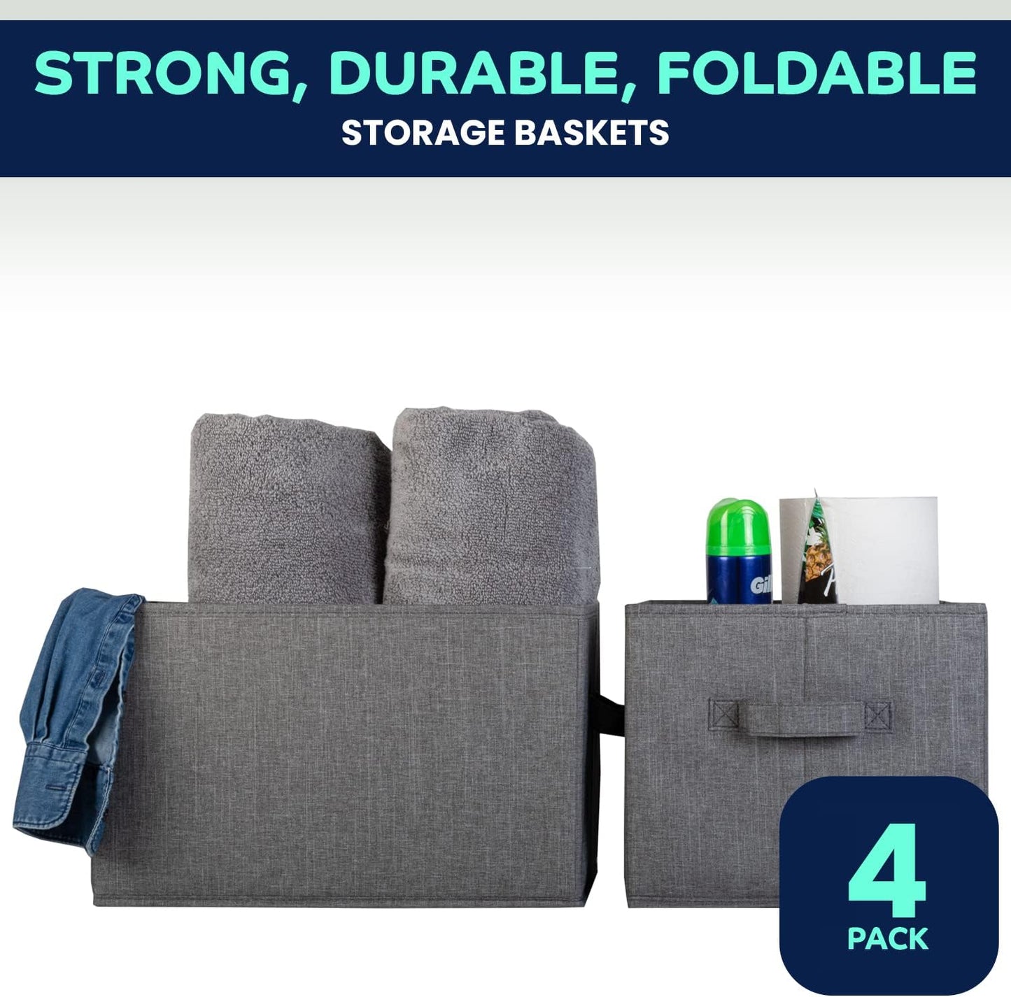 Pomatree Storage Baskets - 4 Pack Sturdy Large Fabric Bins for Home, Nursery, Closet & Shelves Organization