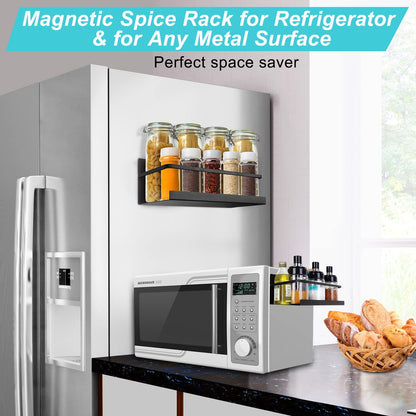 Feokely 2 Pack Premium Quality Magnetic Spice Rack for Refrigerator, Strong Magnetic Spice Rack for Holding Jars, Perfect Space Saving Magnetic Shelf