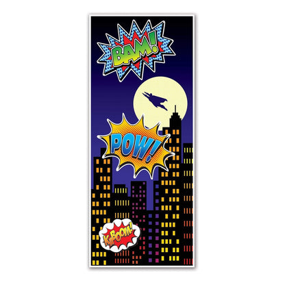 Beistle 2-Piece Hero Door Covers, Superhero Themed Party Decorations, Comic Book Hero Party Accessories, Action Hero Party Supplies, 30" x 6'
