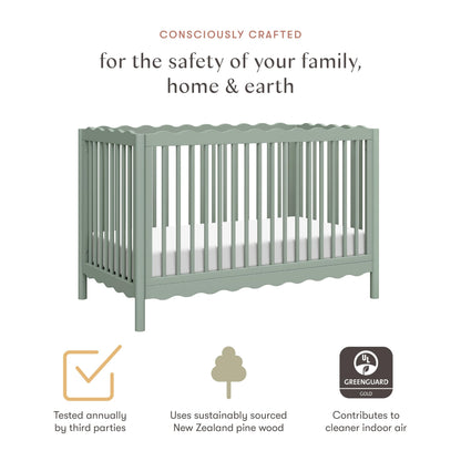 Babyletto Swell 4-in-1 Convertible Crib with Toddler Bed Conversion Kit in Light Sage, Greenguard Gold Certified, Made of 100% Solid Wood