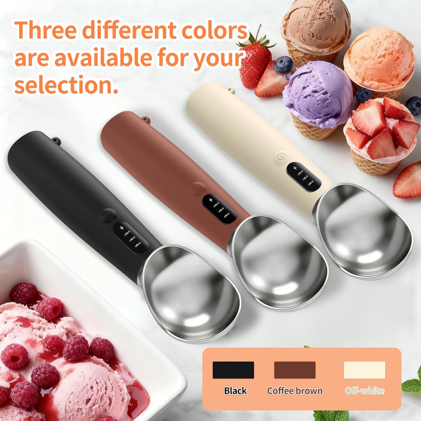 Heated Ice Cream Scoop Rechargeable, IP67 Waterproof Electric Warming Ice Cream Scooper with LED Display, Heats to 70°C for Hard Ice Cream, Easy for Seniors & Kids (Brown)