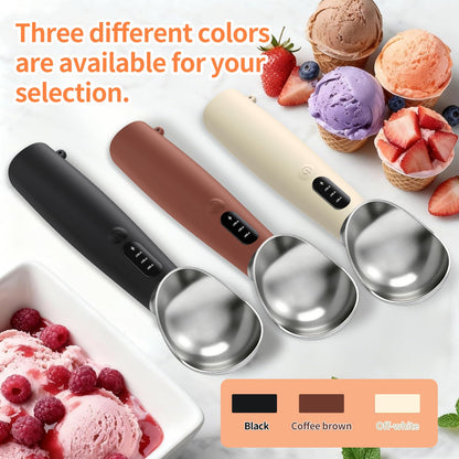 Heated Ice Cream Scoop Rechargeable, IP67 Waterproof Electric Warming Ice Cream Scooper with LED Display, Heats to 70°C for Hard Ice Cream, Easy for Seniors & Kids (Brown)