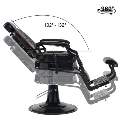 BarberPub Heavy Duty Metal Vintage Barber Chair All Purpose Professional Hydraulic Reclining Salon Beauty Spa Chair Styling Equipment 8730 (Red)