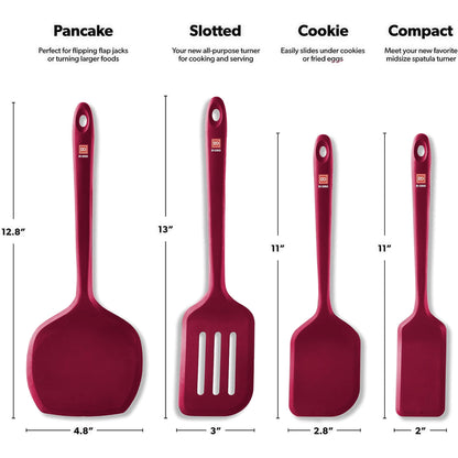 New DI ORO Seamless Series Moda 4-Piece Silicone Turner Spatula Set - 600°F Heat-Resistant Flexible Kitchen Spatulas for Nonstick Cookware - Flippers for Eggs & Pancakes - Utensils for Cooking (Red)