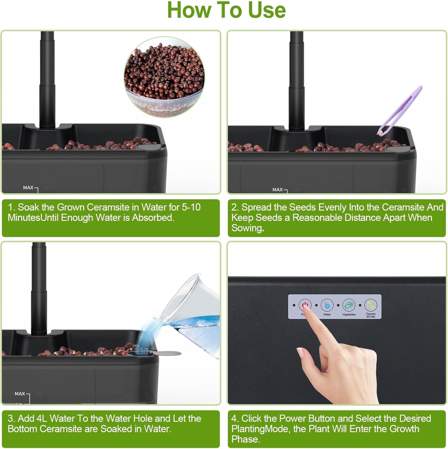 Indoor Herb Garden Kit, Hydroponic Growing System with LED Grow Light Quiet Water Pump for Home Kitchen Office Healthy