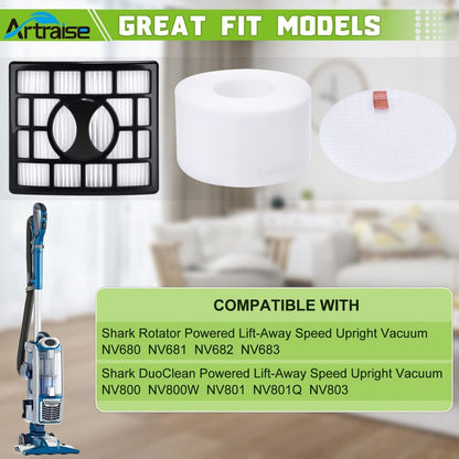 Artraise Duo Clean Filter Replacement for Shark Rotator Powered Lift-Away Speed DuoClean Vacuum NV680 NV681 NV682 NV683 NV800 NV800W NV801 NV803 UV810 Replaces Part # XHF680 & XFF680