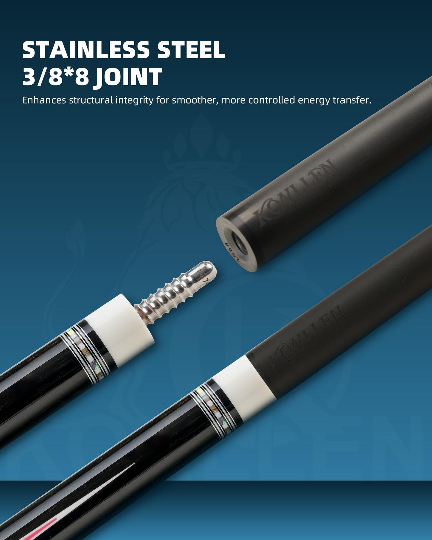 KONLLEN Handcrafted Inlay Carbon Fiber Pool Cue – Low Deflection Performance Billiard Cue