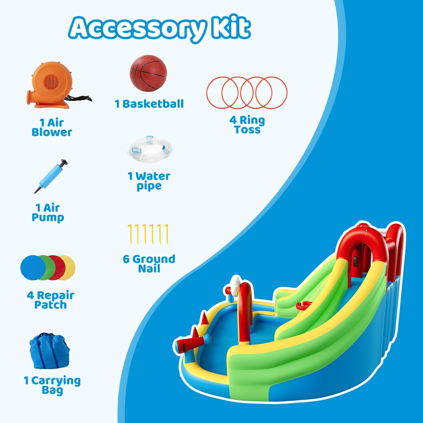 Sunswell Inflatable Water Slide, Blow Up Water Slides for Kids Backyard 6 in 1 Bounce House with 450w Blower, Water Park for Outdoor and Indoor, 15.68‘ x12.57'x86.68''