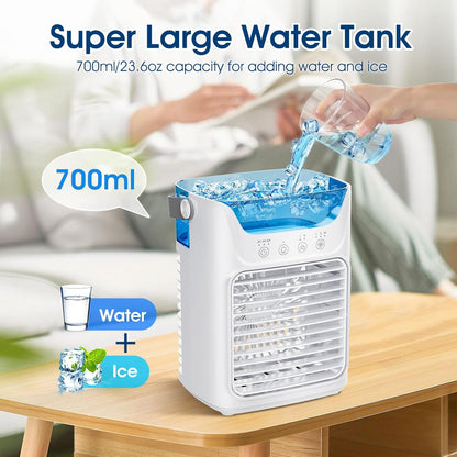 Personal Air Cooler - Portable Air Conditioner, 3 in 1 Air Cooling Fan with 3 Wind Speeds, Large Water Tank, Colorful