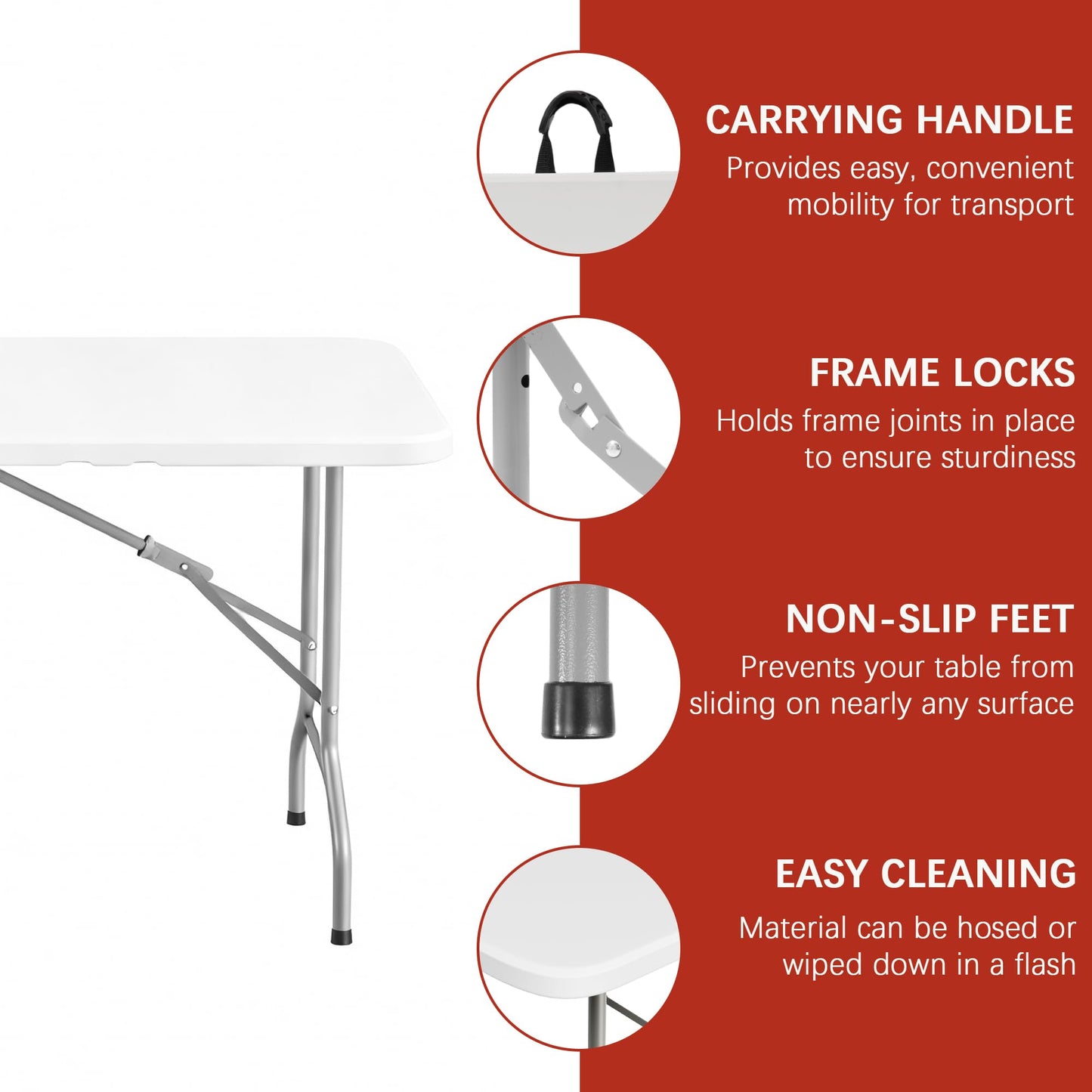Elevon 6FT Folding Tables – Heavy Duty Portable Foldable Table with Built-in Handle, 300 lb Capacity – Ideal for Events, Parties, Crafts, Camping & Dining (10-Pack)