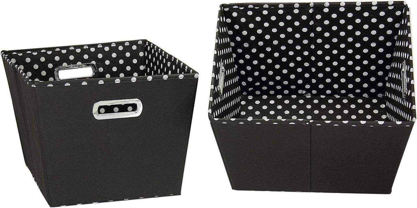 19KDBLK-1 2 Pack Set Household Essentials Medium Tapered Decorative Storage Bins | Cubby Baskets | Black and White