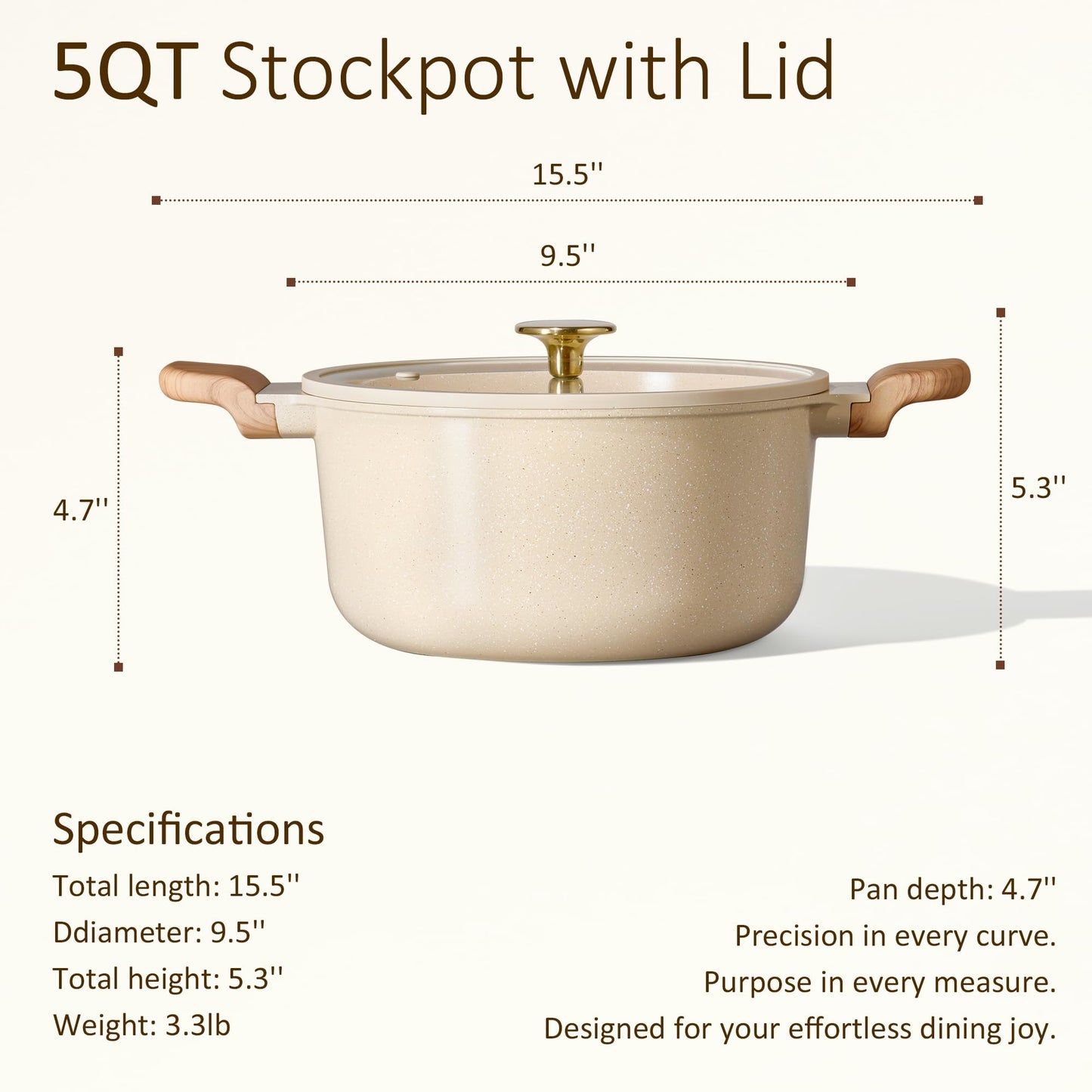 CAROTE 5 Qt Nonstick Stock Pot with Lid Soup Pot, Ceramic 5 Quart Casserole with Lid, Easy to Clean Non Stick Cooking Pot Cookware PFOA Free, Ceramic Oatmeal