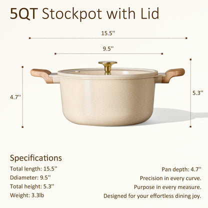 CAROTE 5 Qt Nonstick Stock Pot with Lid Soup Pot, Ceramic 5 Quart Casserole with Lid, Easy to Clean Non Stick Cooking Pot Cookware PFOA Free, Ceramic Oatmeal