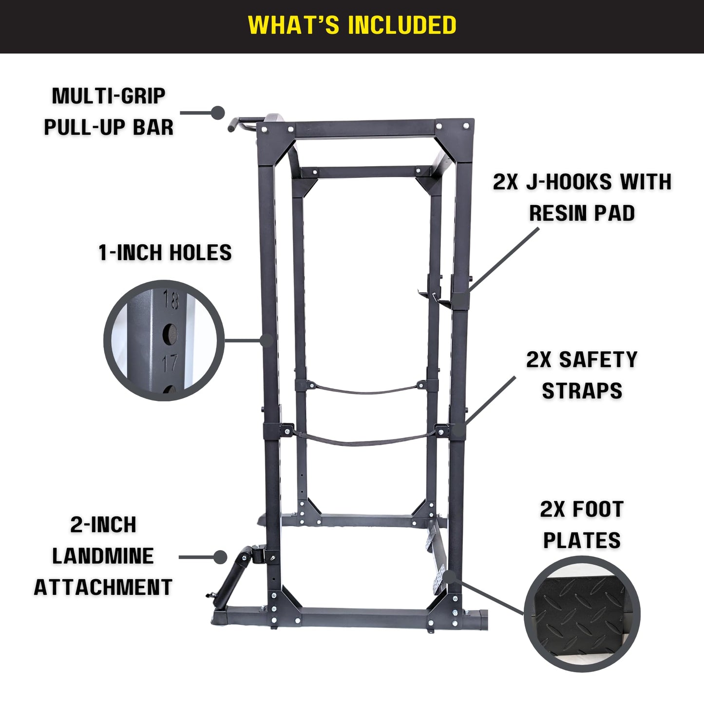 HulkFit Multifunctional Gen 2 Pro Series Power Cage Squat Rack with Home Gym Attachments and Accessories - Black