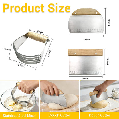 AACGIN 3 PCS Dough Pastry Cutter Scraper Blender Set with Stainless Steel Blades and Comfortable Wood Handle for Biscuit Butter Pie Nut Crust Kitchen Baking Supplies
