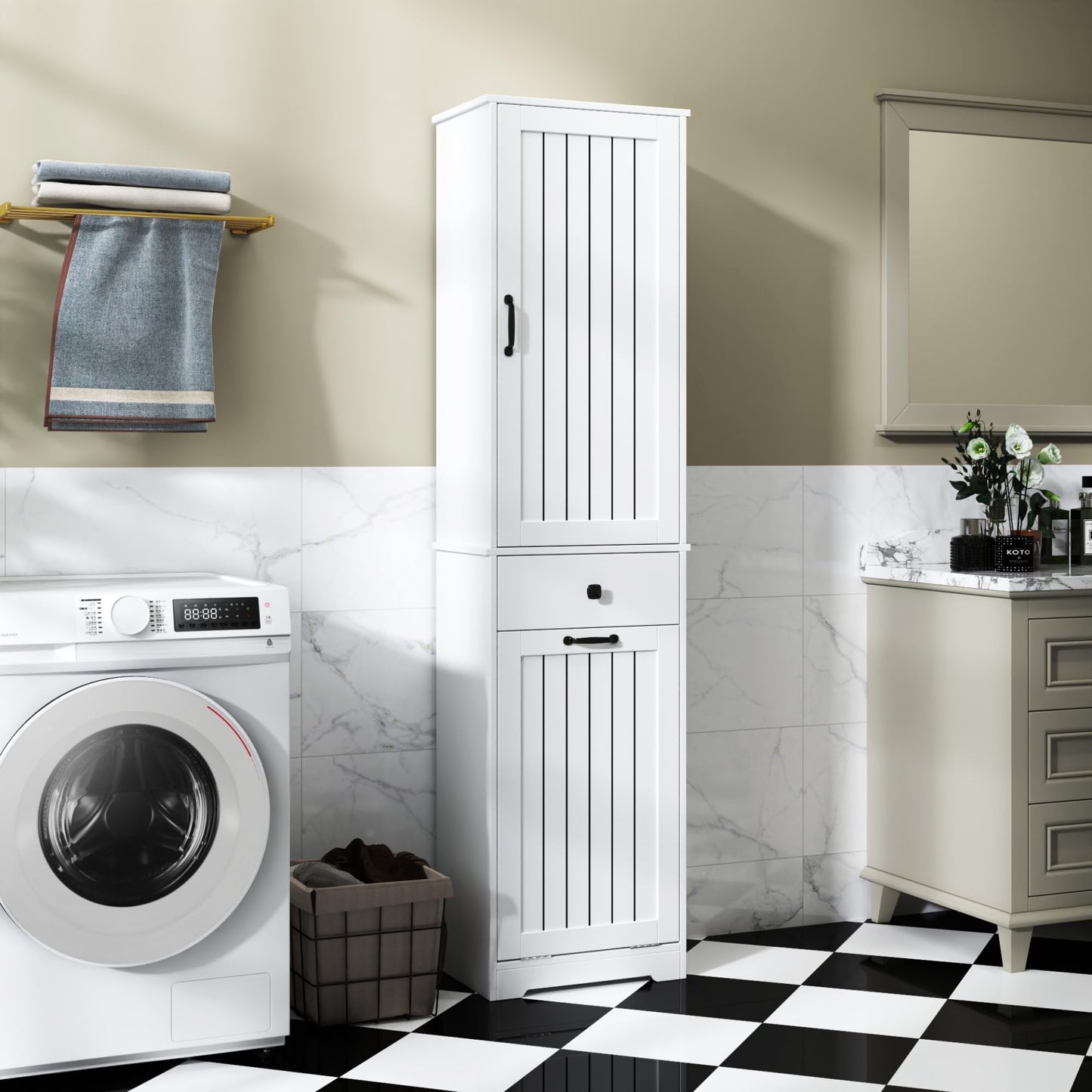 ELEMENT ACE Laundry Cabinet with Storage Shelves and Removable Hamper Baskets