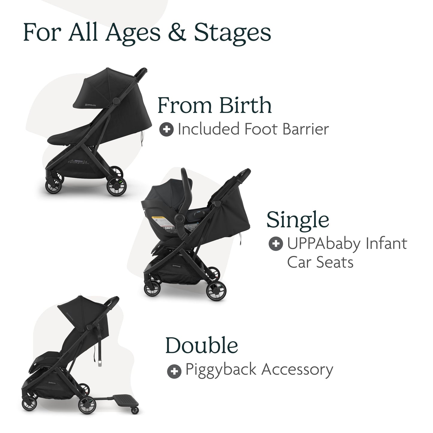 UPPAbaby Minu V3 Travel Stroller | Lightweight + Compact Design | One-Hand Fold + Unfold | from Birth + Overhead Compatible | Savannah (Pearl Gray Mélange/Carbon Frame/Chestnut Leather)
