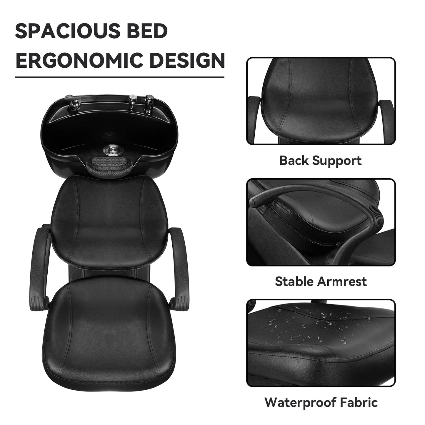 Ainfox Shampoo Barber Backwash Chair, ABS Plastic Shampoo Bowl Sink Chair for Spa Beauty Salon (Black)