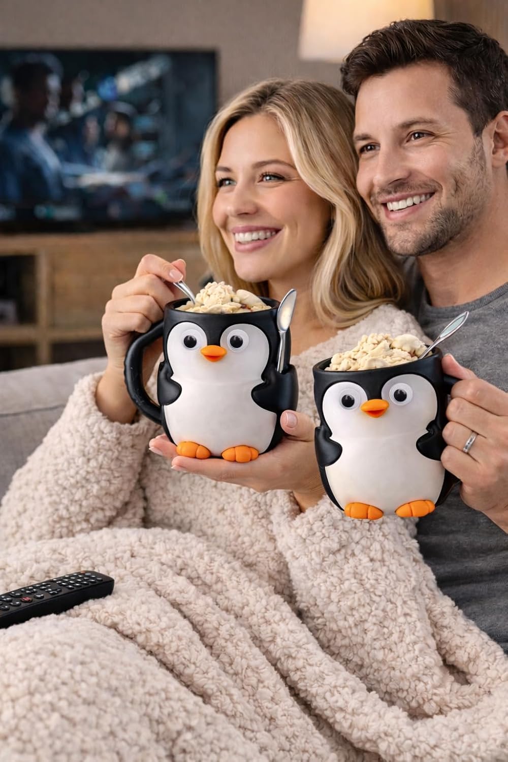Delta Loom 16 oz Penguin Ice Cream Pint Holder - Fits Standard Pints - Compatible with Ramen Noodles - Dual Spoon Slots