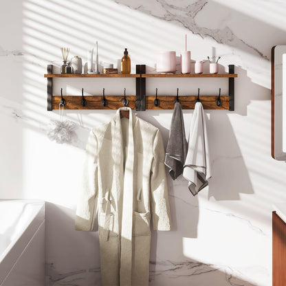 YMYNY Coat Rack Shelf Wall Mounted, Coat Hooks Set of 2, Entryway Coat Hanger with 8 Hooks, 31.5" Wall Floating Shelf with Hat Rack, for Kitchen, Bedroom, Bathroom, Rustic Brown UHWS001H-2