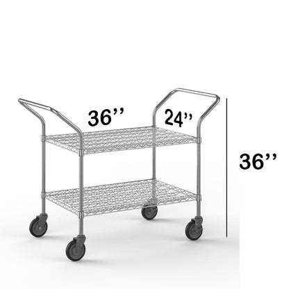 24" W x 36" L x 36" H Chrome Heavy Duty Utility Cart | 2-Tier | NSF Commercial Storage Rack Mobile Unit | Storage and Mobility Solution for Your Business