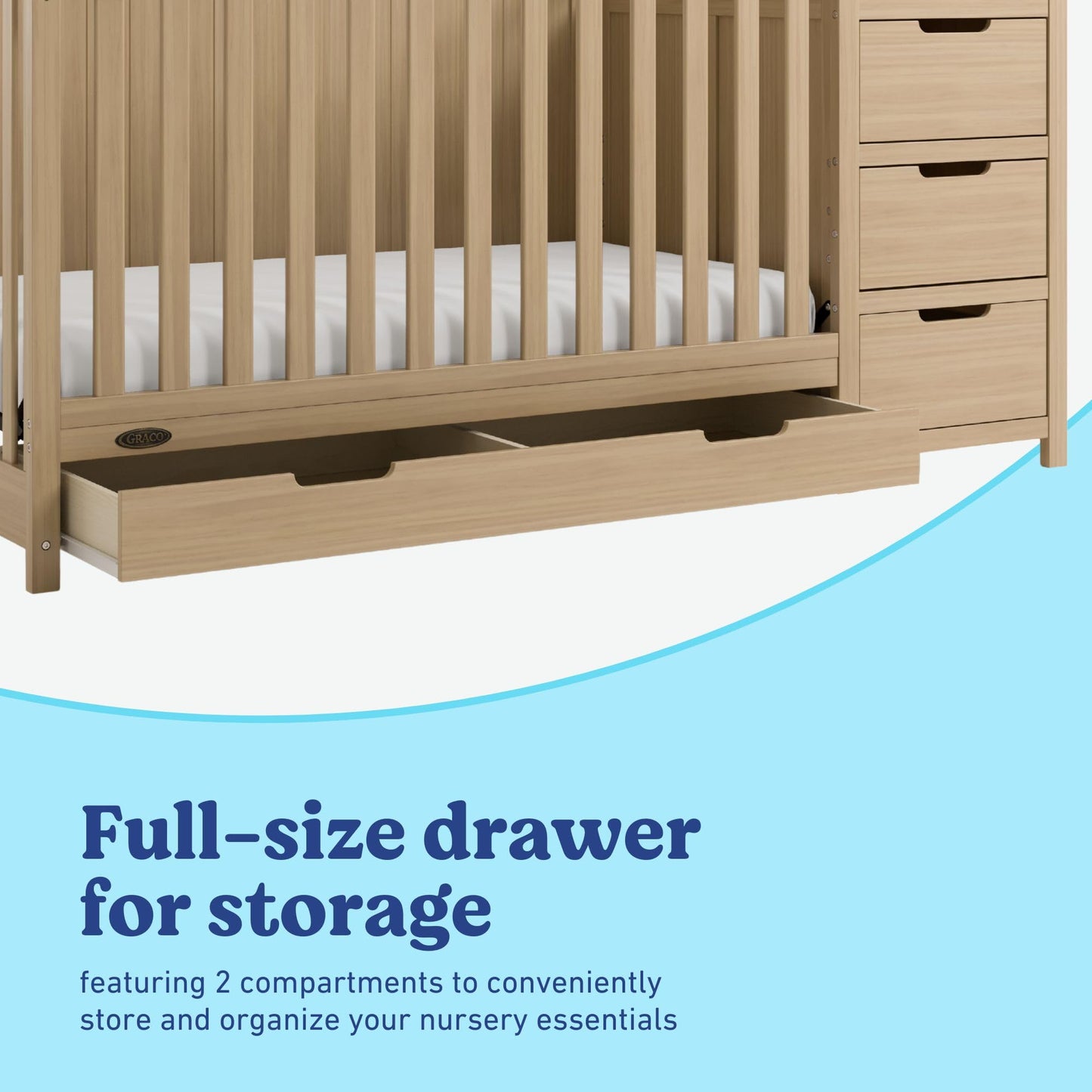 Graco Hadley 5-in-1 Convertible Crib & Changer – GREENGUARD Gold Certified, Fits Standard Crib Mattress, Converts to Toddler Bed and Full Bed, 4 Adjustable Mattress Heights (Driftwood)