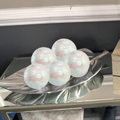 TOPZEA Set of 3 Decorative Balls, 4 Inch Glass Mosaic Orbs Sphere Bowl Fillers, Coffee Table Centerpiece Ball Ornaments for Living Room, Christmas, Holiday Party, White Home Decor