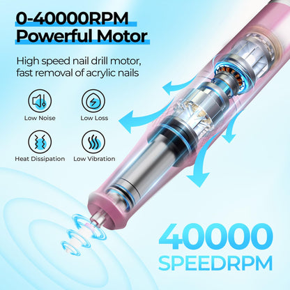 40000RPM Electric Nail File Drill Professional Kit, Drill Machine with LCD Display, Manicure Pedicure Polishing Acrylic Gel Nail Grinder for Salon, Home Use