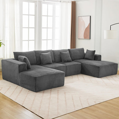 137" Oversized Cloud Boneless Sofa Couch with Chaise, Modern Corduroy u Shaped Modular Sectional Sofa with Deep Seat, No Assembly Required, Convertible Compression Sleeper Sofa for Living Room