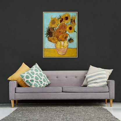 Wieco Art Framed Wall Art Canvas Prints of Sunflower by Vincent Van Gogh Paintings Reproduction Abstract Wall Decorations for Living Room Golden Frame