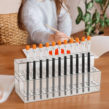 Kifmurase 48 Holes Pen Display Stand, Acrylic Pencil Holder for Craft Shows, Clear Makeup Brush Rack, Beaded Eyebrow Art Brush Organizer, Makeup Tool Organizer for School Office Home Retail Store