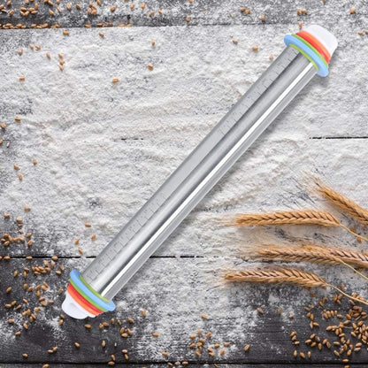Stainless Steel Rolling Pin, Non-stick Adjustable Cake Dough Roller with Thickness Ring, Bakeware Tool
