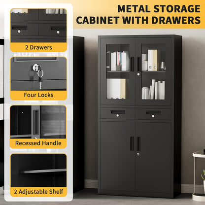 File Cabinet 2-Drawer Lateral with Lock, Metal Office Filing Cabinet for Letter/Legal/a4, Heavy Duty Storage Organizer, Full Extension Drawers, Anti-Tip Safety, Black, Home Office Organization