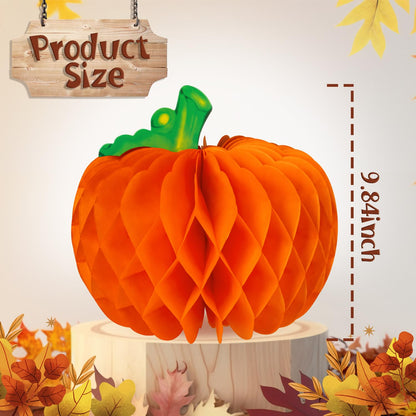 12 Pcs Pumpkin Centerpieces for Tables, 10 Inch Thanksgiving 3D Honeycomb Tissue Balls Fall Paper Hanging Pumpkin Decorations for Halloween Thanksgiving Harvest Party Decor