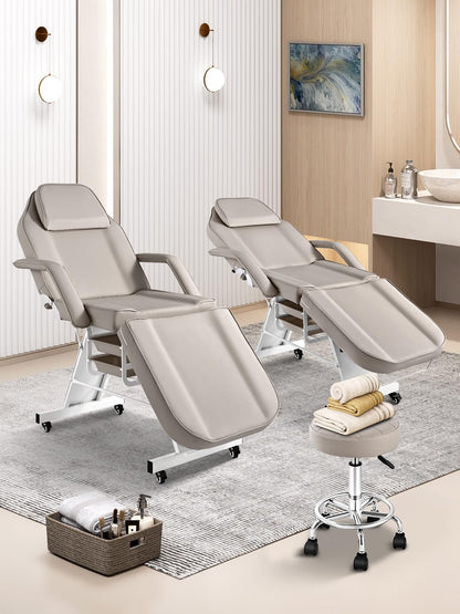 Hicomony Tattoo Chair for Client with Rolling Stool and Wheels, Tattoo Bed Adjustable Beauty Salon Spa Table 360 Swivel Facial Beds for Esthetician Bed