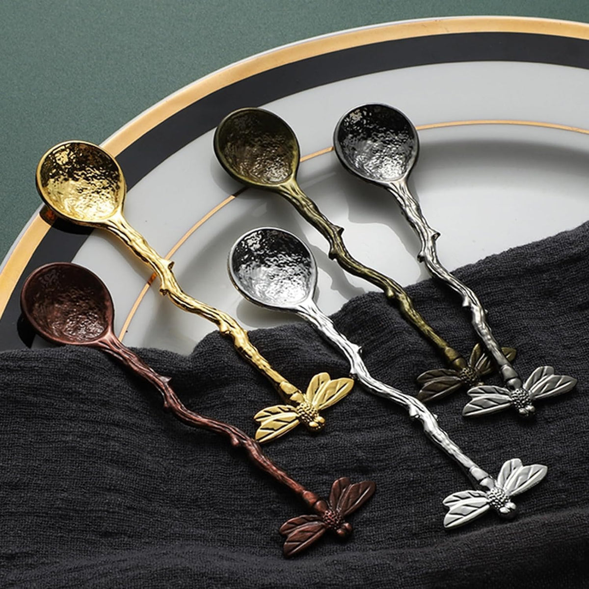 Gold Retro Dragonfly Spoon, Stainless Steel Coffee Teaspoon, Creative Sugar Spoon for Kitchen