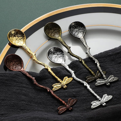 Gold Retro Dragonfly Spoon, Stainless Steel Coffee Teaspoon, Creative Sugar Spoon for Kitchen