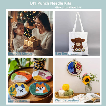 Punch Needle Kits Shih Tzu Dog and Flowers Embroidery Starter Set with Hoop Easy for Beginners DIY Stress Relief Handmade Craft Hobby and Home Decor 20x20cm-3