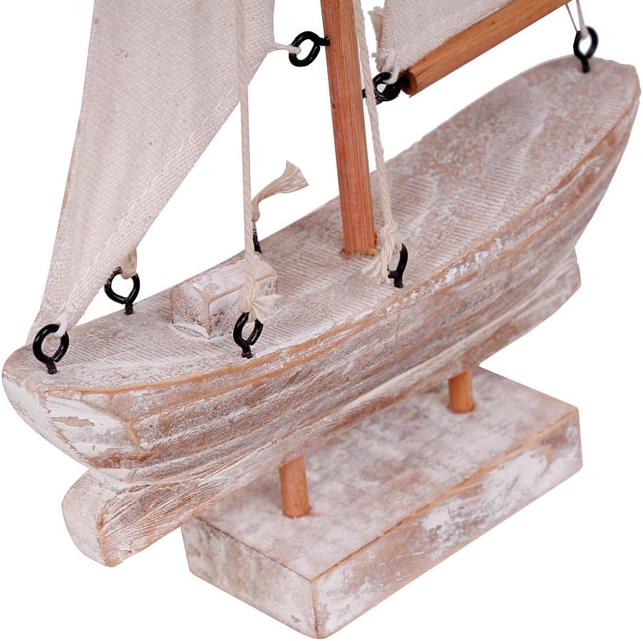 Sailboat Wooden Small Nautical Sail Boat Decor Coastal Beach Themed Ornaments for Home Bathroom Room Bedroom (B)