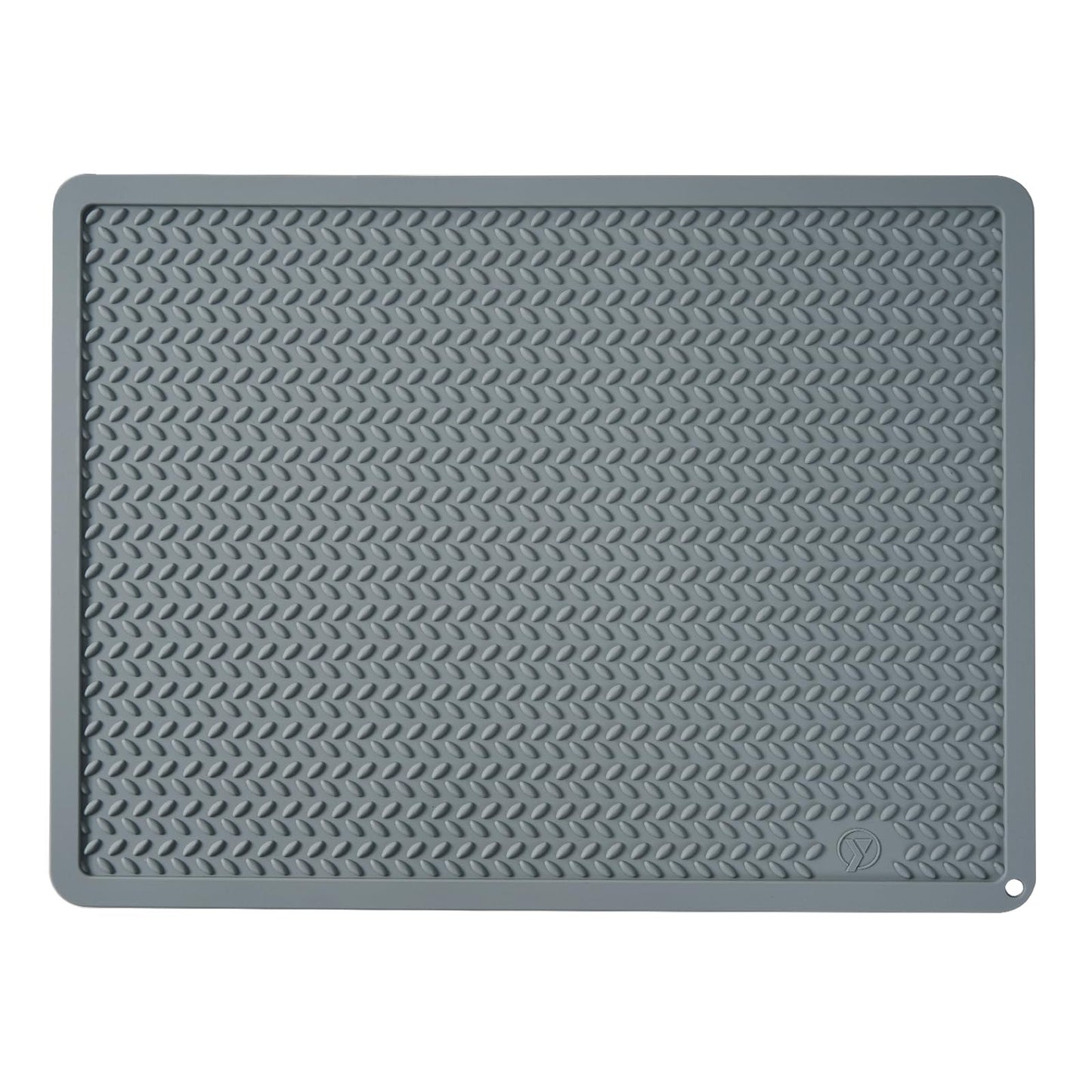Silicone Drying Mat & Heat Resistant Mat for Kitchen Counter, Non-Slip Dishwasher Safe, Raised Edge for Dishes Bottles Sink (15.35x11.61in, Gery)