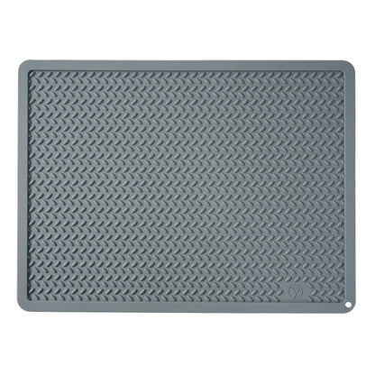 Silicone Drying Mat & Heat Resistant Mat for Kitchen Counter, Non-Slip Dishwasher Safe, Raised Edge for Dishes Bottles Sink (15.35x11.61in, Gery)