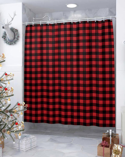 Vandarllin Fabric Shower Curtain, 48X72 Inch, Waterproof Washable Rustic Red Black Buffalo Check