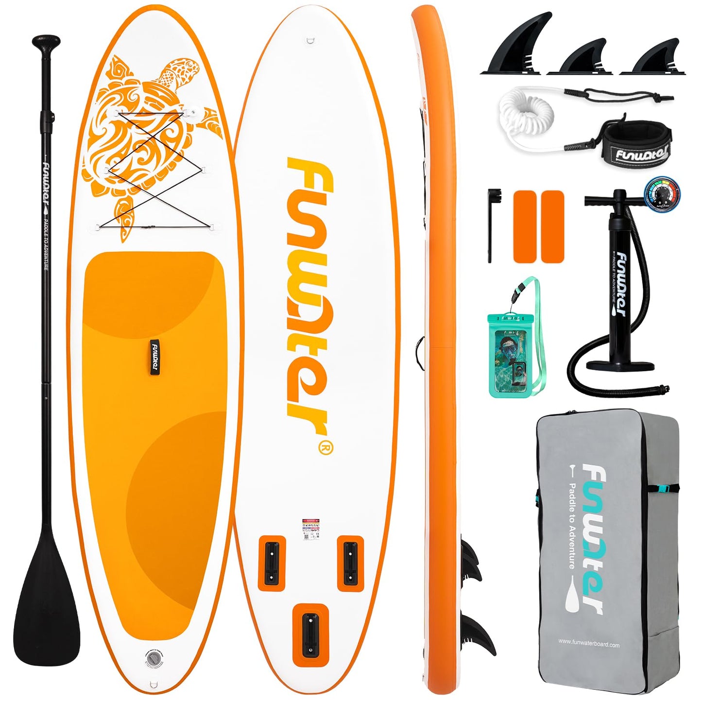 FunWater 10'6×33"×6" Inflatable Stand Up Paddle Board with Premium SUP Paddleboard Accessories,Adults & Youth for All Skill Levels, Included with Board, Paddle, Pump, Three Fins, Backpack(Yellow)