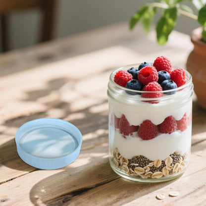16oz 2 SHOWIN Overnight Oats Containers with Lids, Glass Jars with Lids pcs, Light Blue, Wide Mouth Mason jars