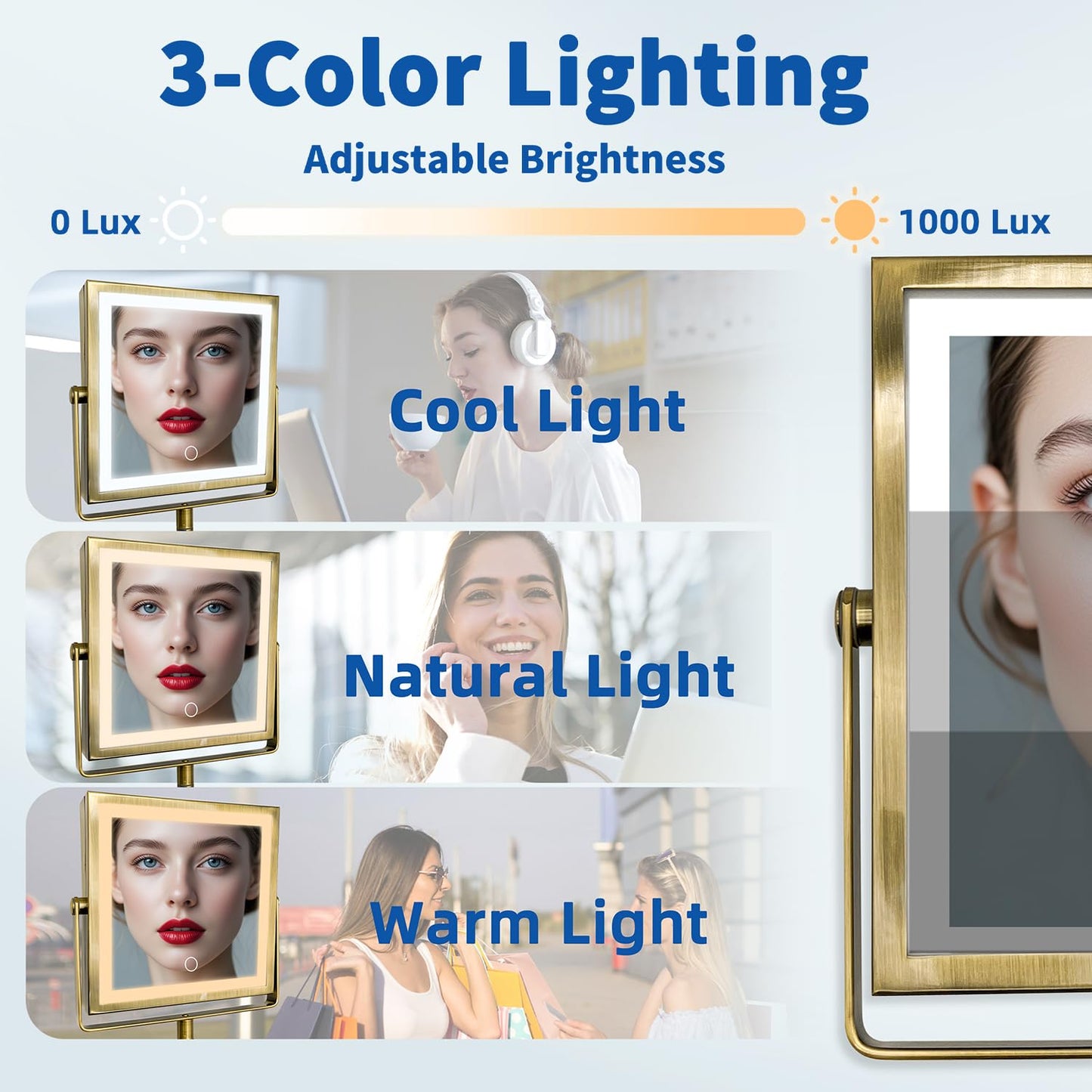 Ruacq Rechargeable Wall Mounted Makeup Mirror with Lights, Double Sided 1X/10X Magnifying Vanity Mirror with 3 Color Lighting, Touch Screen Dimmable, 360° Rotation Extension Foldable Arm(Matte Black)