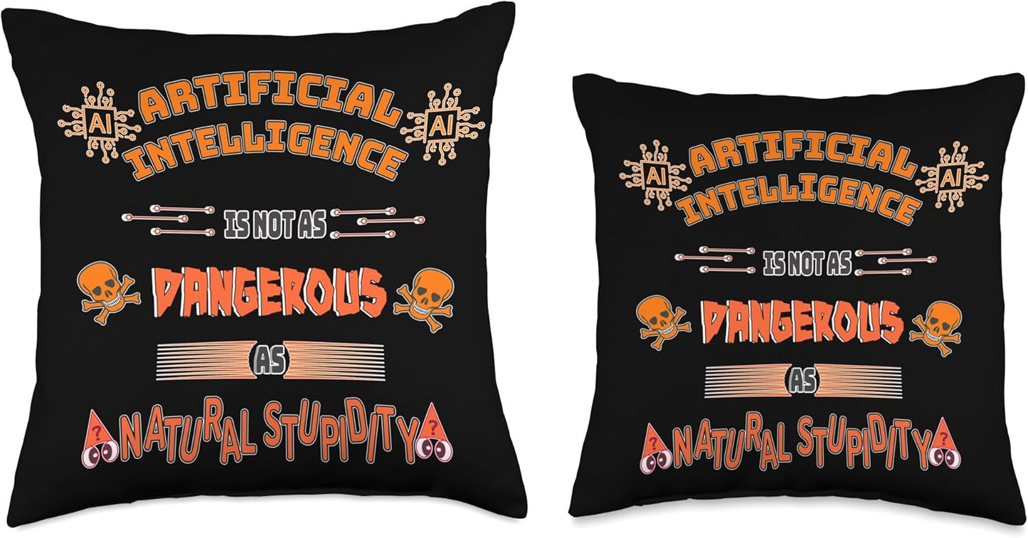 Funny AI Tech Geek Sarcastic Orange Throw Pillow, 16x16, Multicolor