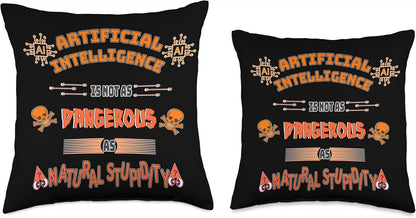Funny AI Tech Geek Sarcastic Orange Throw Pillow, 16x16, Multicolor